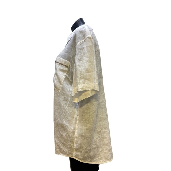 Lafayette 148 Linen Button Down Short Sleeve Shirt White XL - Picture 4 of 5